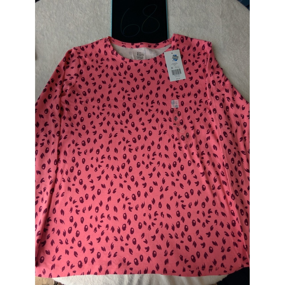Kim Rogers T-Shirt Womens XXL Pink NWT Animal Print Long Sleeve Crew Neck 68